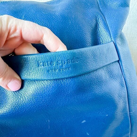 Kate Spade Blue Leather Hobo Shoulder Handbag Purse Custom Silk Wrap Strap - Picture 10 of 14